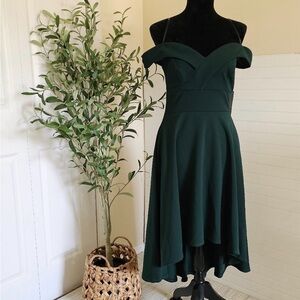 Elegant Dark Green Off-Shoulder High Low Dress